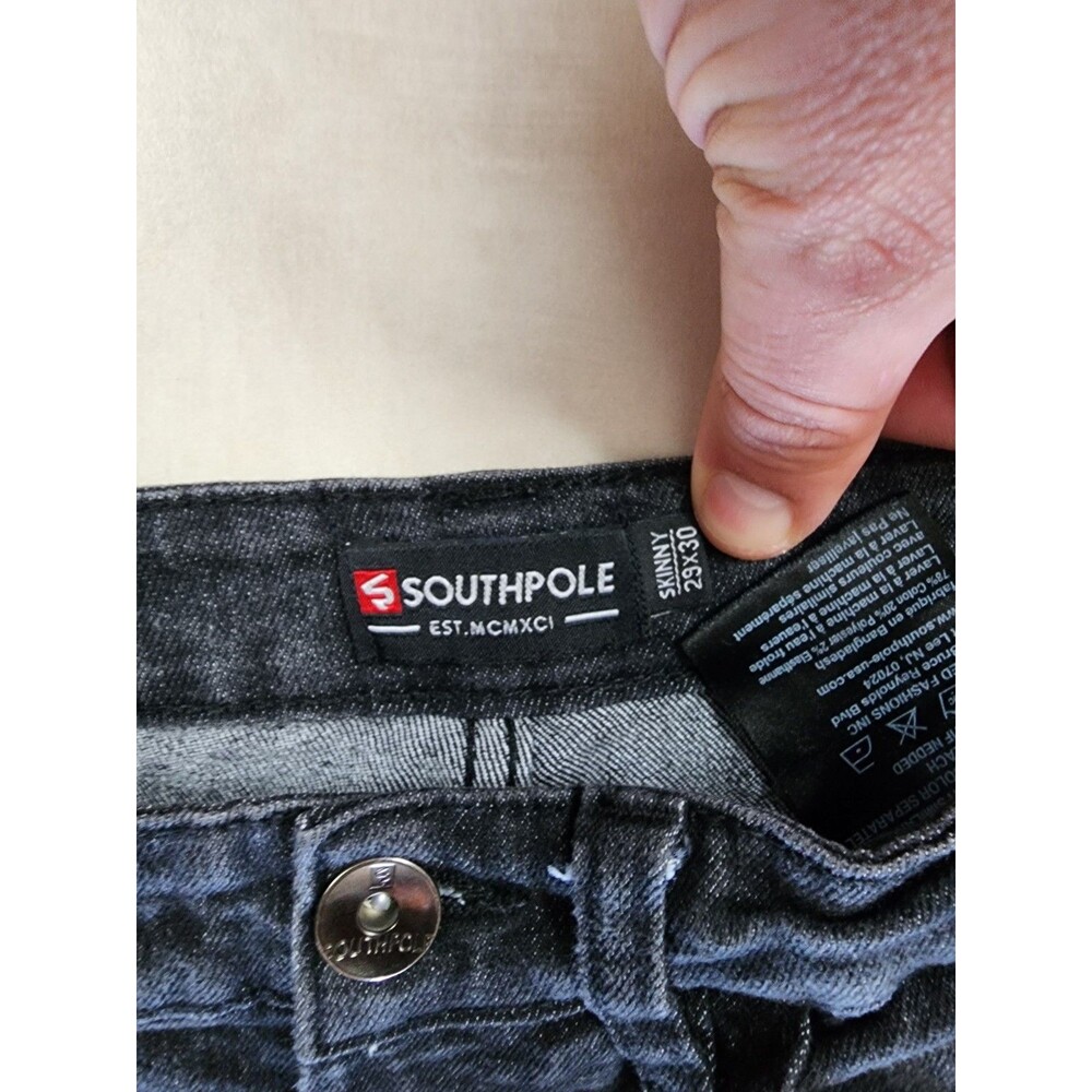 Vintage Southpole Denim Jeans Pants 29x30 Black Wash Grey Skinny RN 82628